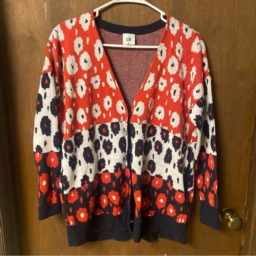 CAbi Red and Black Floral Cardigan